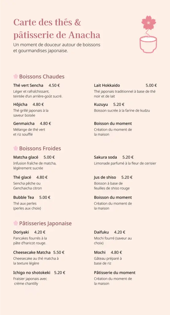 Carte des thés d'Anacha