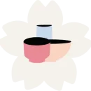 icon activité Icône d'une tasse, bol et vase sur une fleur de sakura beige
